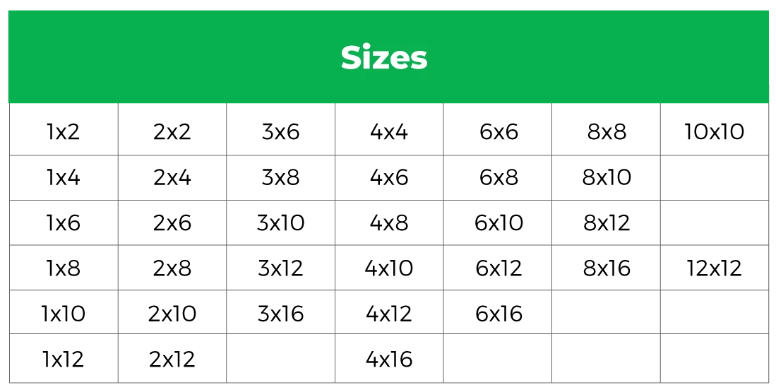 CypressWood Sizes